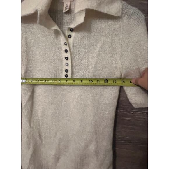 H&M Mohair wool blend collared top  size S beige cream henley preppy minimalist - Picture 4 of 7